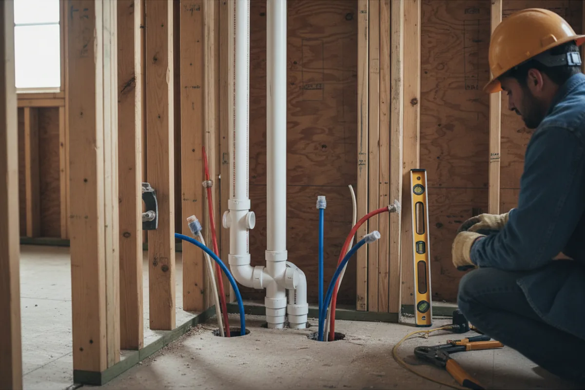 Drain and supply rough-in during Leak Detection in East Greenwich